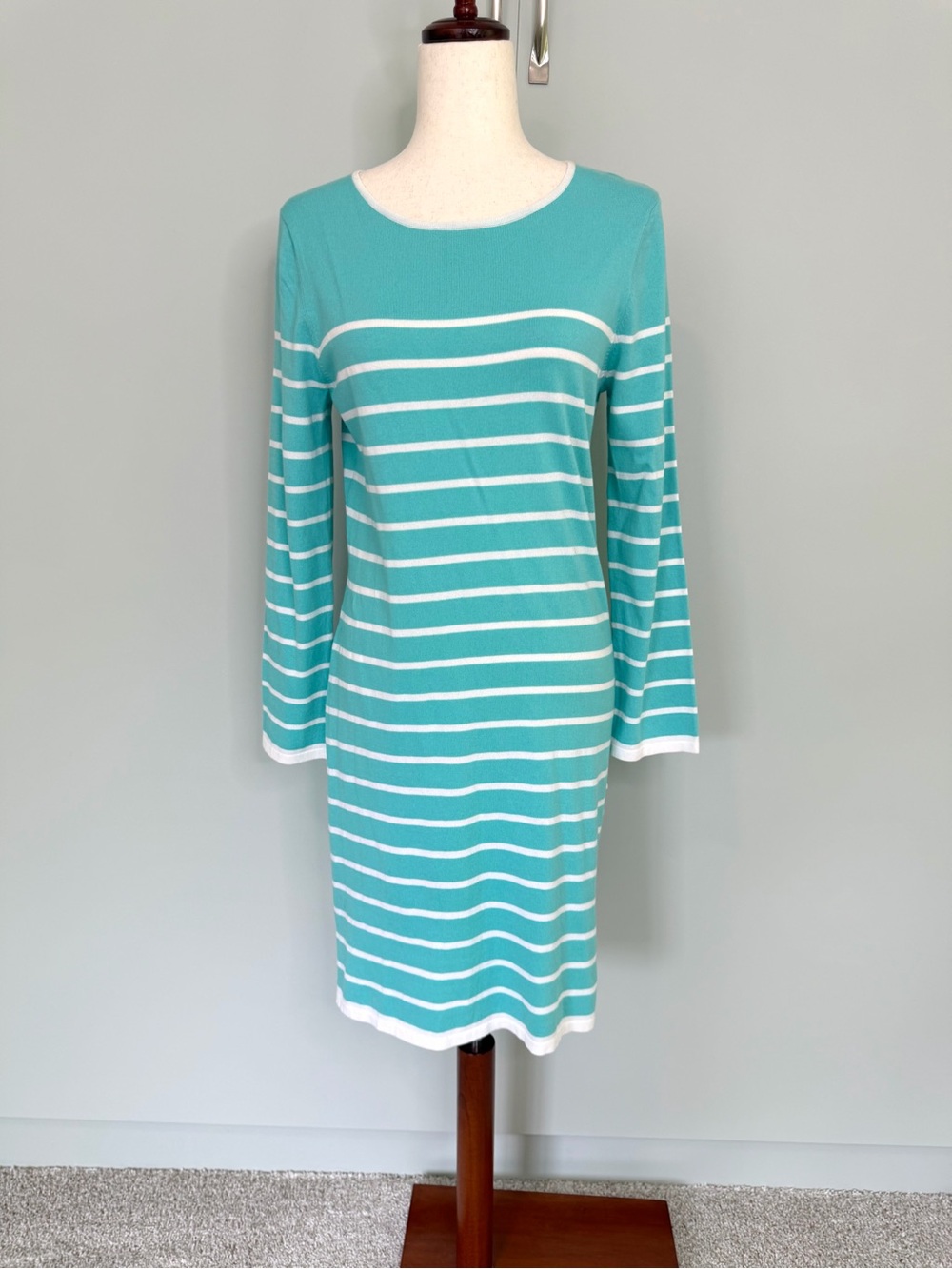 STS SAIL TO SABLE Classic Striped Knit Shift Dress in Aqua/White